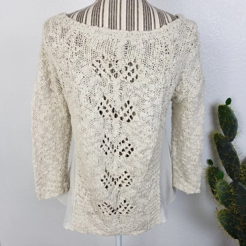 Anthropologie Knitted & Knotted Crochet Boho Open Knit Pullover Top size S